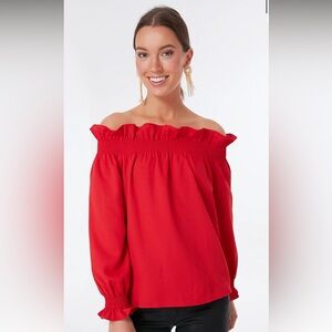 Tuckernuck Red Off the Shoulder Marguerite Blouse, XL